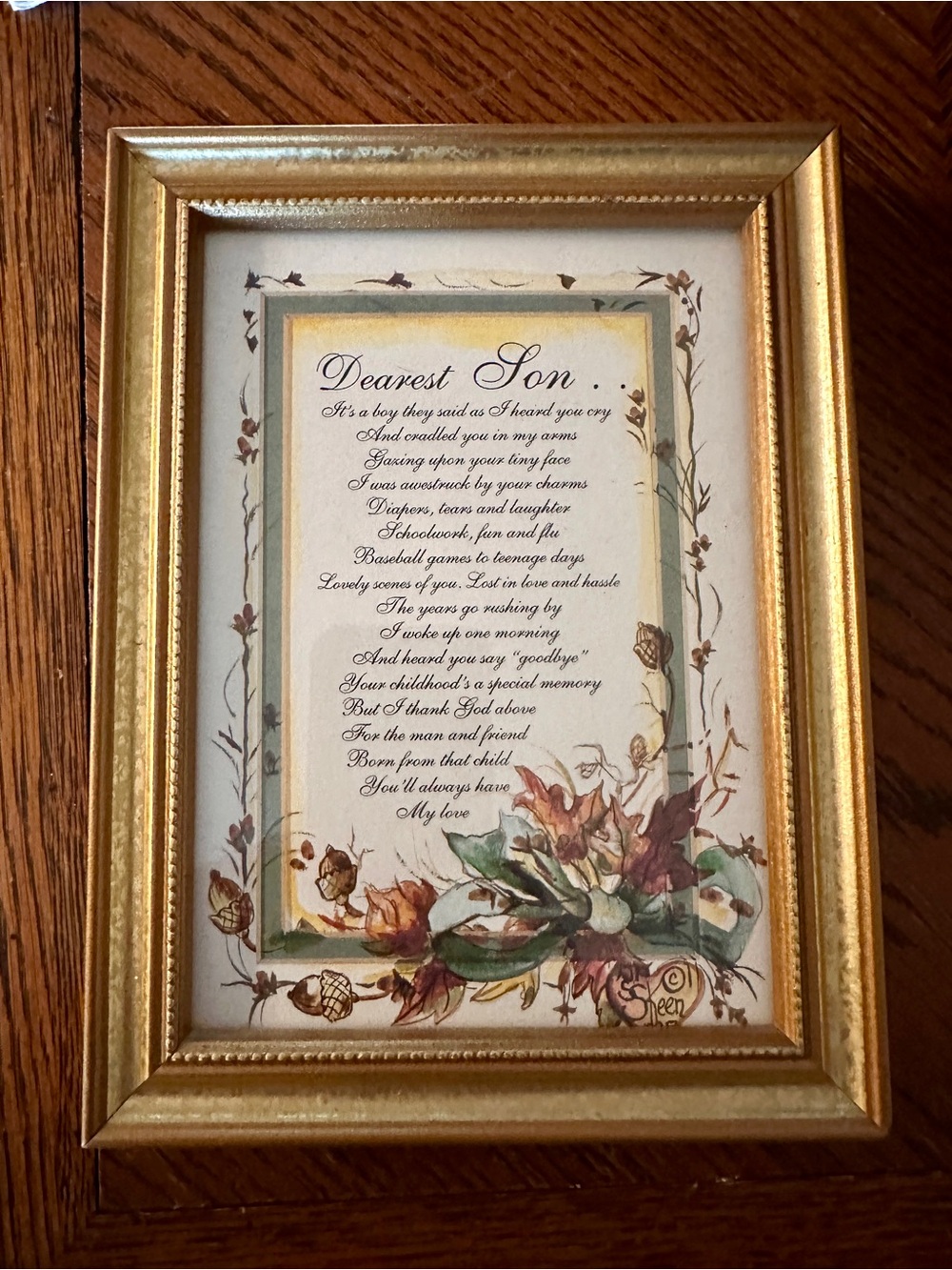 Gold Framed 'Dearest Son' Floral Wall Art